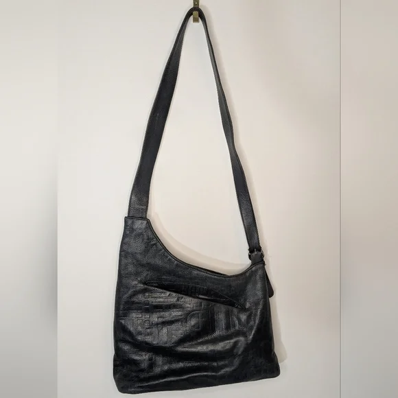 Due Fratelli Vintage 90s Genuine Leather Asymmetrical Shoulder Bag Black Y2K - Picture 7 of 8